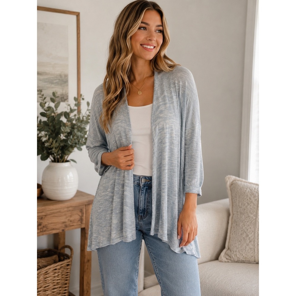 Love J Womens Light Blue Marled Knit Open Front Cardigan Sweater Size Large